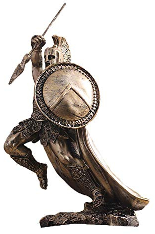 Sparta griechische Kriegerstatuen mit Speer und Schild, Retro-Heldenskulpturen aus Bronze, spartanische Sammlerfiguren von König Leonidas B