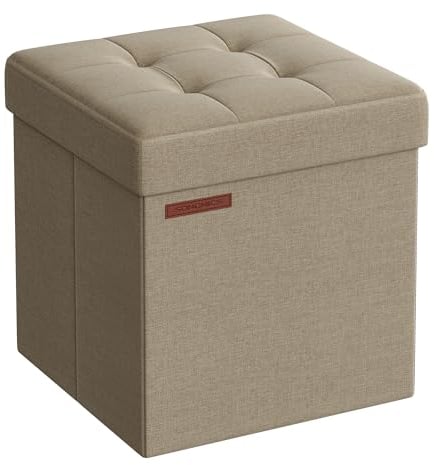 SONGMICS 38 cm Sitzbank mit Stauraum, klappbare Sitztruhe, Aufbewahrungsbox, Fußbank, Kamelbraun LSF027K01