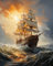 Taxpy Kunstdruck Auf Leinwand Gemälde Segelschiff segelt auf dem Meer,40 * 60cm Premium Poster Set Bilder Wohnzimmer Modern Schlafzimmer Bild für Ihre Wand