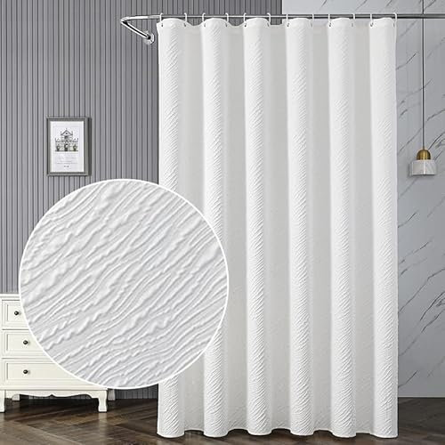 AIBIIN Rideau de douche moderne en tissu ondulé pour maison, hôtel, salle de bain, décoration géométrique 3D texturée avec 12 crochets, 180 x 180 cm, blanc