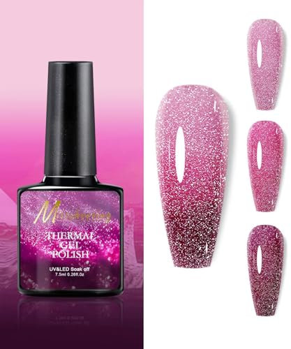 Colour Changing Gel Nail Polish with Thermal Temperature Color Changing Diamond Glitter Reflective Finish - Long Lasting Glossy for DIY Nail Art Manicure at Home Salon (8#Pink)