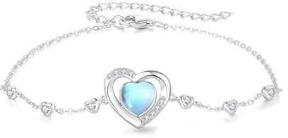 GW Armband Damen mit Herz Anhänger Zirkonia Silberarmband Damen Schmuck Geschenke für Frauen Mama Beste Freundin (Silber Mondstein)