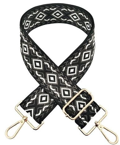 72 -130CM Verstellbarer Schultergurt für Taschen 5cm Boho-Stil Taschengurt Schulterriemen Breit mit Karabiner Gold Taschenhenkel Umhängegurt für Taschen und Handtaschen DIY Zubehör -Schwarz Grau