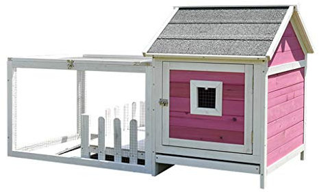 WYRMB Hühnerställe, wetterfester Hasenstall aus Holz mit Freilaufgehege, Häschenstall, Heimtierbedarf, Geflügelpflege (Rosa, 144,5 x 66 x 52 cm)