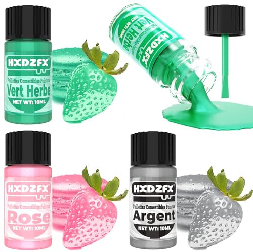 Peinture Paillette Comestible - 3 Colori Liquide Colorant Alimentaire Paillette, Peinture Paillette Alimentaire pour GâTeaux, Biscuits, Bonbons, Boissons, Chocolats (10ml par Bouteille)