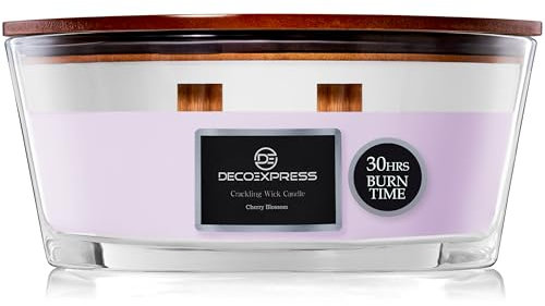 DECO EXPRESS Bougies Parfumées à Double Mèche Bougie Crépitante Bougie Longue Durée Jusqu'à 50 H Ellipse Idée Cadeau Décoration Maison (Fleurs de Cerisier)