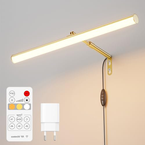 irotine Gold Bilderleuchte mit Fernbedienung Plug in,4W Dimmbare Bilderlampe Plugin mit Timer,3000K-6000K Bild Beleuchtung,Drehbares Bilderrahmen Beleuchtung,LED Bildbeleuchtung