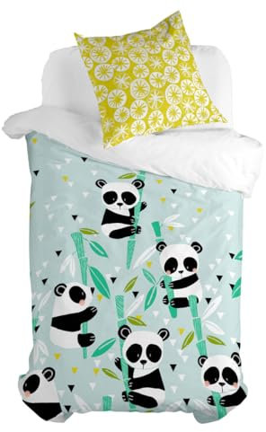 HappyFriday Moshi Moshi Panda Garden Blue Bettwäsche-Set, für 80-cm-Bett, 2-teilig