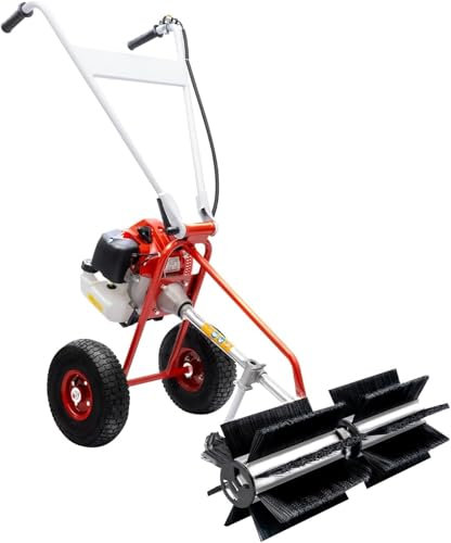 Kehrmaschine Benzin, 1.7PS 43cc Manuell Kehrmaschine Motorbesen, Einstellbare Geschwindigkeit Handkehrmaschine mit Räder, Schneeschieber Sweeper für Kunstrasenplätzen Straßenreinigung