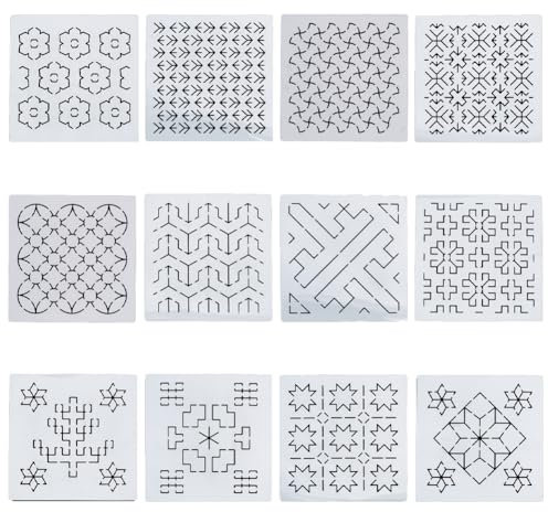FREEBLOSS 14x14cm Große Sashiko Schablonen Stickschablonen Aus Acryl Geometrische Handstickmuster Schablonen Zum Zeichnen Sashiko Vorlage Für Handquilten Und Sticken