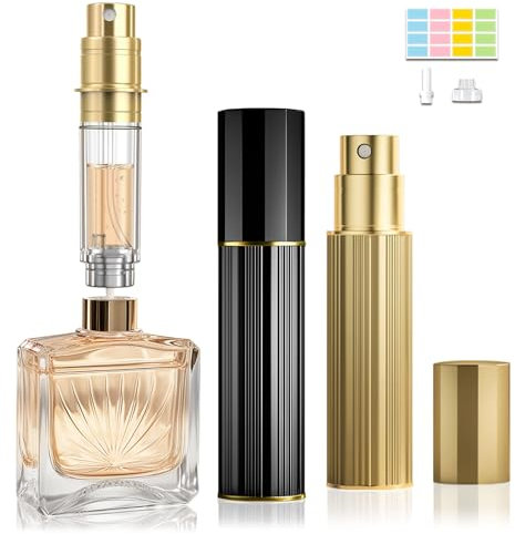 JOOMOKO Perfume Atomiser, Perfume Travel Bottle, 10ML Atomiser Spray Bottle, Refillable & Travel Size Perfume Spray Bottle Easy to Refill Cologne Dispenser for Women and Men(Gold&Black)