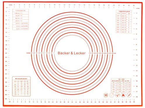 Bäcker & Lecker Silikonmatte Backmatte 50 x 70 CM Backunterlage Silikon Rutschfeste Teigmatte Teigunterlage Antihafte für Fondant Gebäck Pizza BPA Frei