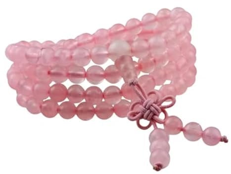 XINLIANYI 1PCS 6mm Natural Stone Beaded Bracelet Multilayer 108 Beads Mala For Women Men,Rose Quartz