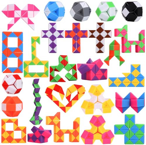 26 Stück 24 Blöcke Magische Schlange Set, Mitgebsel Kindergeburtstag Geschenke Kinder, Mini Schlangen Würfel, Magische Puzzle Schlange Würfel, Zauberwürfel Knobelspiele, Kleine Geschenke für Kinder