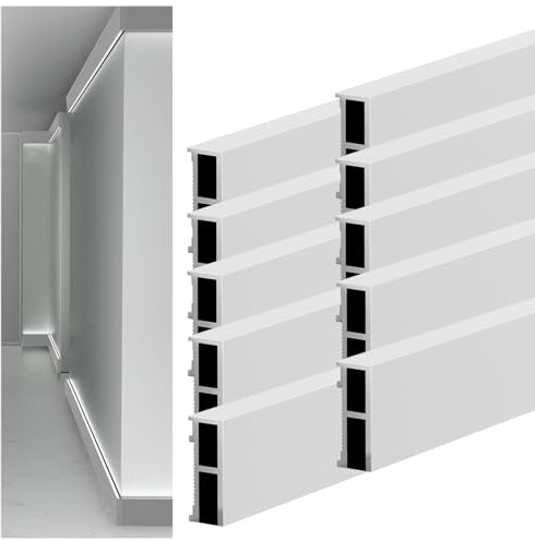 HAIXHX LED-Aluminium-Sockelleiste 10 Stück Aluminium-Kanal-Sockelleiste für Schlafzimmer, Küche, Zuhause, LED-Lichtleisten-Diffusor mit Abdeckung, Sockelleiste, LED-Kanal für Decke, Wand, Ecke(White)