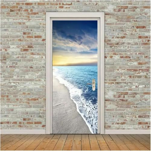 Sticker Porte Plage 3D Porte Papier Peint Vue Sur La Mer Tropicale Autocollant Auto-Adhésif Chambre Salon Décoration Mur Art Poster Mural Stickers Muraux 77x200 cm m4881