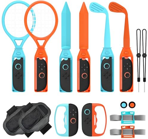 18 In 1 Switch Sport Zubehör Set für Nintendo Switch 2 (2025), Zubehör-Kit Kompatibel mit Golfschläger/Badminton-Tennisschläger/verstellbare Armbänder und Beinriemen/Griffhülle für Joycon Mario