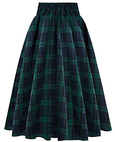 Jupe Ecossaise Femme Taille Haute- Jupe Plissee Vintage Mi Longue Carreaux Décontractée AVCE Bouton Classiques Baggy Comfortable Chic Et Élégants De Tous Les Jours Skirt Party