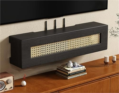 MESCXTY Rattan Cabinet Door Ventilation and Heat WiFi Box Hider Shelves for Wall Router Cover Decorative Box to Hide Router and Modem for Office and Home,Living Room