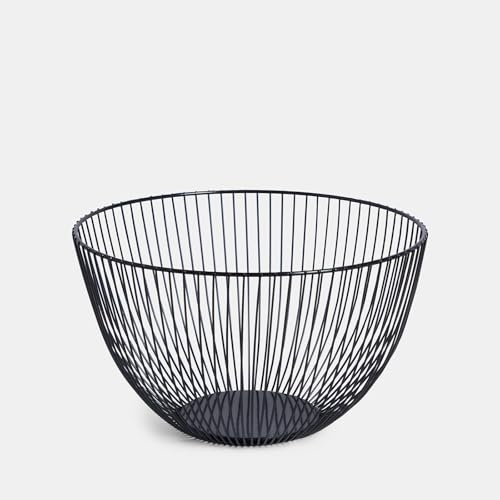 OHS Round Black Wire Fruit Basket Fruit Bowl, Large Rust Resistant Fruit Storage Basket for Kitchen Counter Home Decor Table Centrepiece Decorative Organiser for Vegetables Snack Countertop Bowl