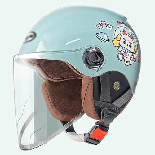 QJWMatic Casco da Moto per Bambini, Mezzo Casco con Visiera Parasole, Casco da ciclomotore per Ragazzi e Ragazze, Casco Jet omologato ECE per 4-12 Anni D,53-58CM