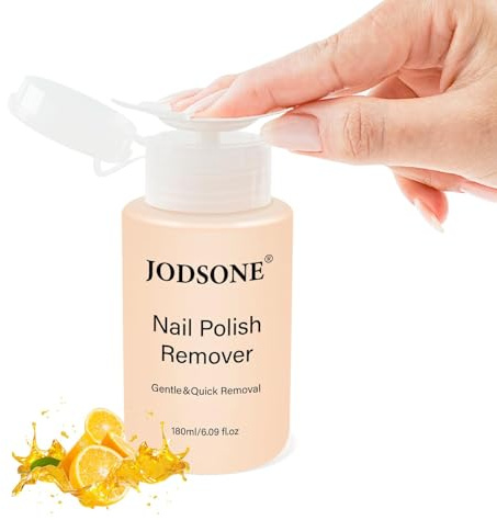 JODSONE Non-Acetone Nail Polish Remover, 180ml Orange Scent Nail Varnish Remover, Gentle & Nail-friendly with Vitamin E & Aloe, Push-down Pump, Easy Daily Removal for Regular Nail Polish