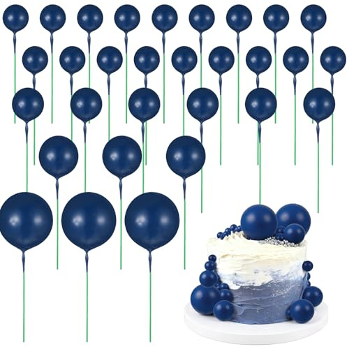 30Pcs Navy Blue Cake Balls Decorations - Ball Cake Toppers | Foam Ball Shaped Cakes Picks For Wedding Baby Shower Birthday Party