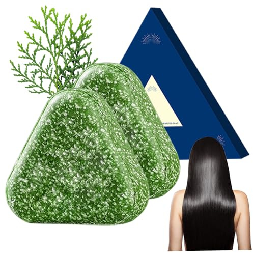 2 Stück Nature Triangle Shampoo Bar, Usman Grass Green Soap Shampoo, beruhigend und stärkt das Haar für Frauen und Männer, Bio-Bar