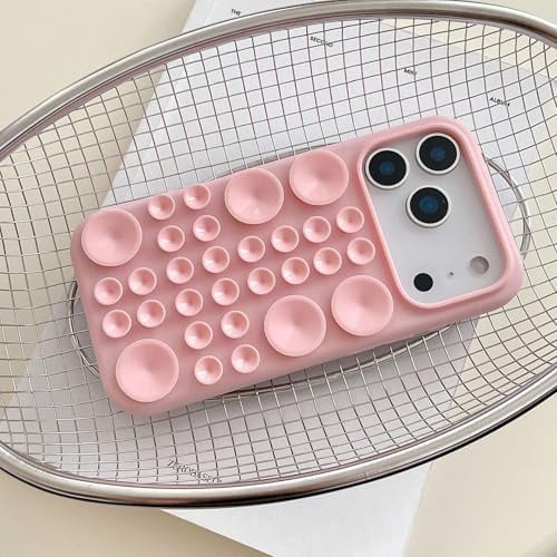 XCuihulle Coque de protection en silicone pour iPhone 17 Pro Max - Avec ventouses - Intérieur en microfibre - Anti-rayures - Protection complète - En TPU - Rose