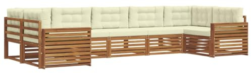 vidaXL Sofagarnituren 7 pcs Natur und Creme Massivholz Akazie, Garten, Moderne Sofas, langlebige Möbel, Terrasse, Bequeme Lounge, praktische Sitzgelegenheit