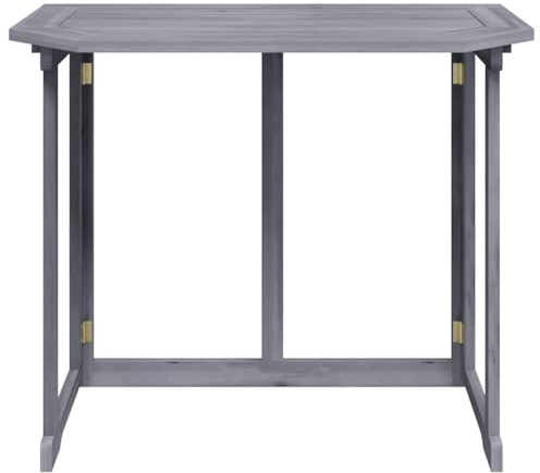 PTUGUOF Table de balcon pliable 90 x 50 x 74 cm en bois massif d'acacia gris laqué, table de jardin pliable pour balcon, terrasse, table d'appoint en bois, plan de travail peu encombrante