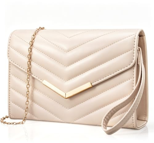 Larcenciel Pochettes et Clutches Femme avec Poignet – Sac à Main Nude Élégant en Cuir avec Chaîne, Pochette Soiree Enveloppe, Sac Bandoulière Femme Tendance pour Mariage, Ceremonie, Fête, 23x15x5CM