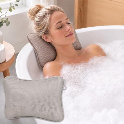 OVIANOR Badewannenkissen mit Saugnäpfen, Waschbares & Schnelltrocknend | Ergonomische Badewannenkissen Nacken aus 3D Air Mesh, Große Saugnäpfe für Festen Halt, für Badewanne, Whirlpool & Home Spa