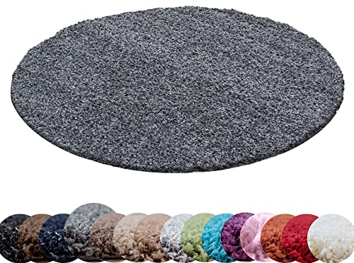 HomebyHome Teppich Rund Hochflor 200 cm Rund - Shaggy Runder Teppich Wohnzimmer Grau Extra Weich und Flauschig - Waschbarer Langflor Teppiche für Schlafzimmer, Küche, Flur - Carpet, Halı, Kilim
