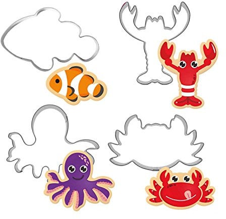 Gxhuang Lot de 4 Homard Octopus Crabe Poisson Sucre Emporte-pièces Ensemble – en acier inoxydable