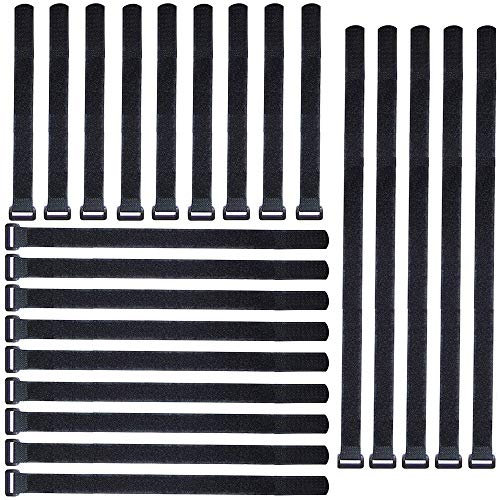 Gebildet Fascette Nylon per Cavi Resistenti - Fissaggio con Hook e Loop, Adesivi per la Gestione dei Cavi - 25 pezzi, Regolabili - Nero (20-30-40cm)