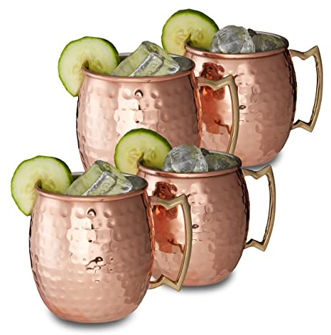Relaxdays Verre Moscow Mule en lot de 4, pour cocktails, boissons froides, mugs en acier inoxydable, 0,5 l, cuivre