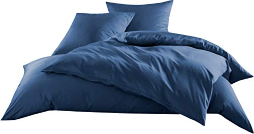 Mako-Satin Baumwollsatin Bettwäsche Uni einfarbig zum Kombinieren (Bettbezug 135 cm x 200 cm, Jeans Blau) viele Farben & Größen