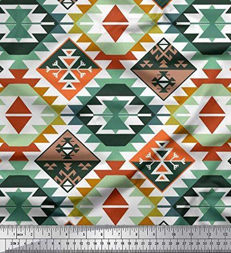 Soimoi Blau Baumwoll-Popeline Stoff aztekisch Kelim Stoff Meterware 42 Zoll breit