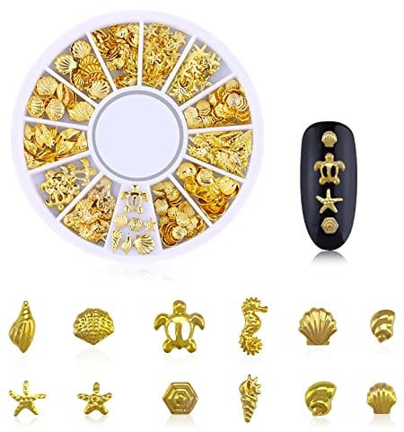 Uhat Pack 1 3D Metal Rivet Stickers Nail Art Decoration Gold Punk Hollow Star Moon Shell Shapes DIY Nails Design (XY-07)