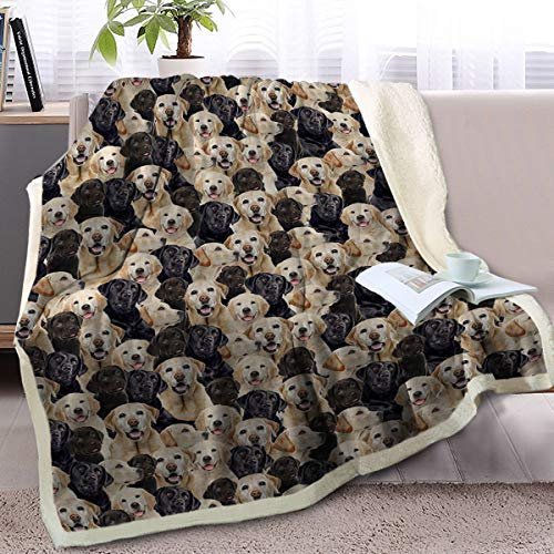 BlessLiving Labrador Retriever Blanket Cute Labrador Retriever Fleece Blanket Dog Animal Pattern Sherpa Throw Blanket for Women Girls Mom Travel/Single (Labrador retriever Gifts,130x150cm)