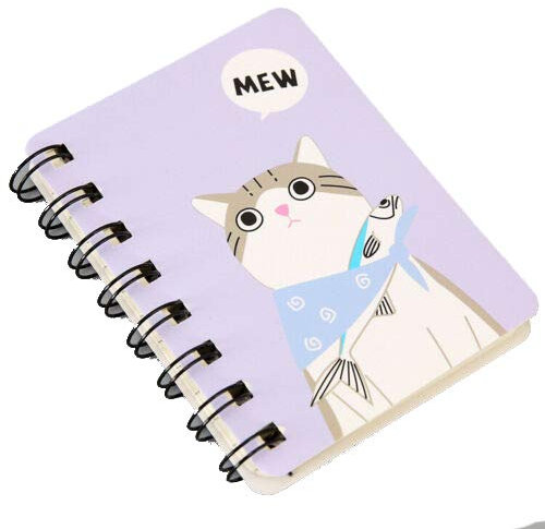 SENRISE Mini Notebook A7, 1 pz Animale Simpatico Quaderno Spirale Viola Gatto Foderato Memo Blocco note per Ufficio Scuola Forniture Bambini Regalo