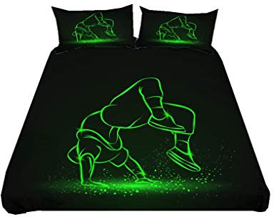 Bettwäsche Set Sportlicher Stil Hip Hop Parkour Schwarz Leuchtendes Grün Blau Lila Bettbezug mit Reißverschluss, Polyester Kind Junge Teenager (Stil 1,Bettbezug 135x200 cm + 1 Kissenbezug 80x80 cm)