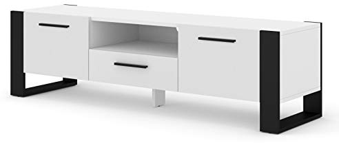 BIM Furniture Meuble TV Nuka avec 3 Portes en Bois - Blanc Et Noir - L 160 X P 43 X H 48 Cm