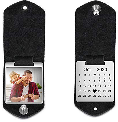 Porte-clés personnalisé gravé Calendrier Date gravé Message Porte-clés et Porte-clés Mémorial Souvenir Anniversaire Cadeau de Mariage (Noir)