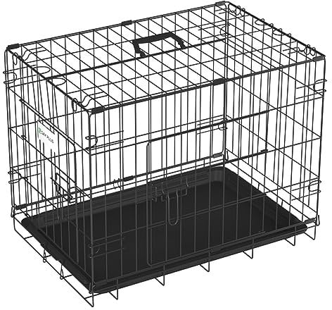 24 inch Pet Cage Dog Cat Puppy Training Folding Metal Kennel Crate With Tray, 2 Doors 4 Locks, Easy to Carrier and Transport, 63 x 44 x 50.5cm