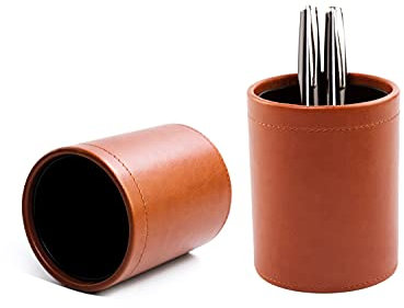 DELMON VARONE - Stifteköcher aus veganem Kunstleder Braun - Stiftebecher mit PU Innenverkleidung & rutschfester Vliesunterseite - Design Stiftehalter rund für Schreibtisch & Büro elegant, edel