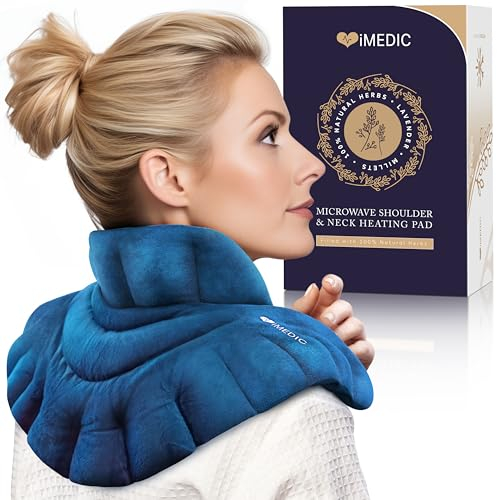 iMedic Microwaveable Neck Warmer or Freezable Cold Therapy Wrap - Microwave Heat Pad - Neck Heat Pad - Shoulder and Neck Pain Relief - Wheat Bags Microwavable Neck and Shoulder - Blue