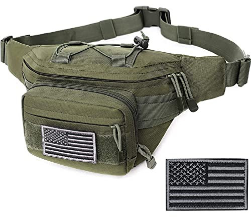Taktische Bauchtasche, Militär-Gürteltasche, Hüfttasche, Utility-Tasche für Outdoor, Wandern, Klettern, Angeln, mit US-Patch, Grün ,