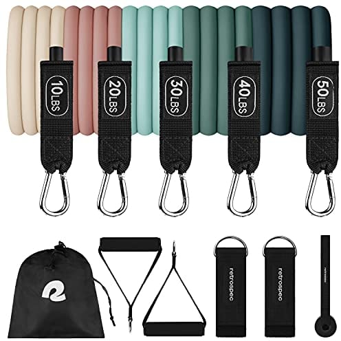 Retrospec Trainingsbänder mit Griffen, Türanker, Tragetasche für Damen und Herren, Smoothie, 5 Stück